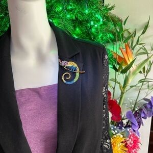Brand NEW GOLD BACKED COLOR BLOCK RHINESTONES CHAMELEON BROOCH PENDANT